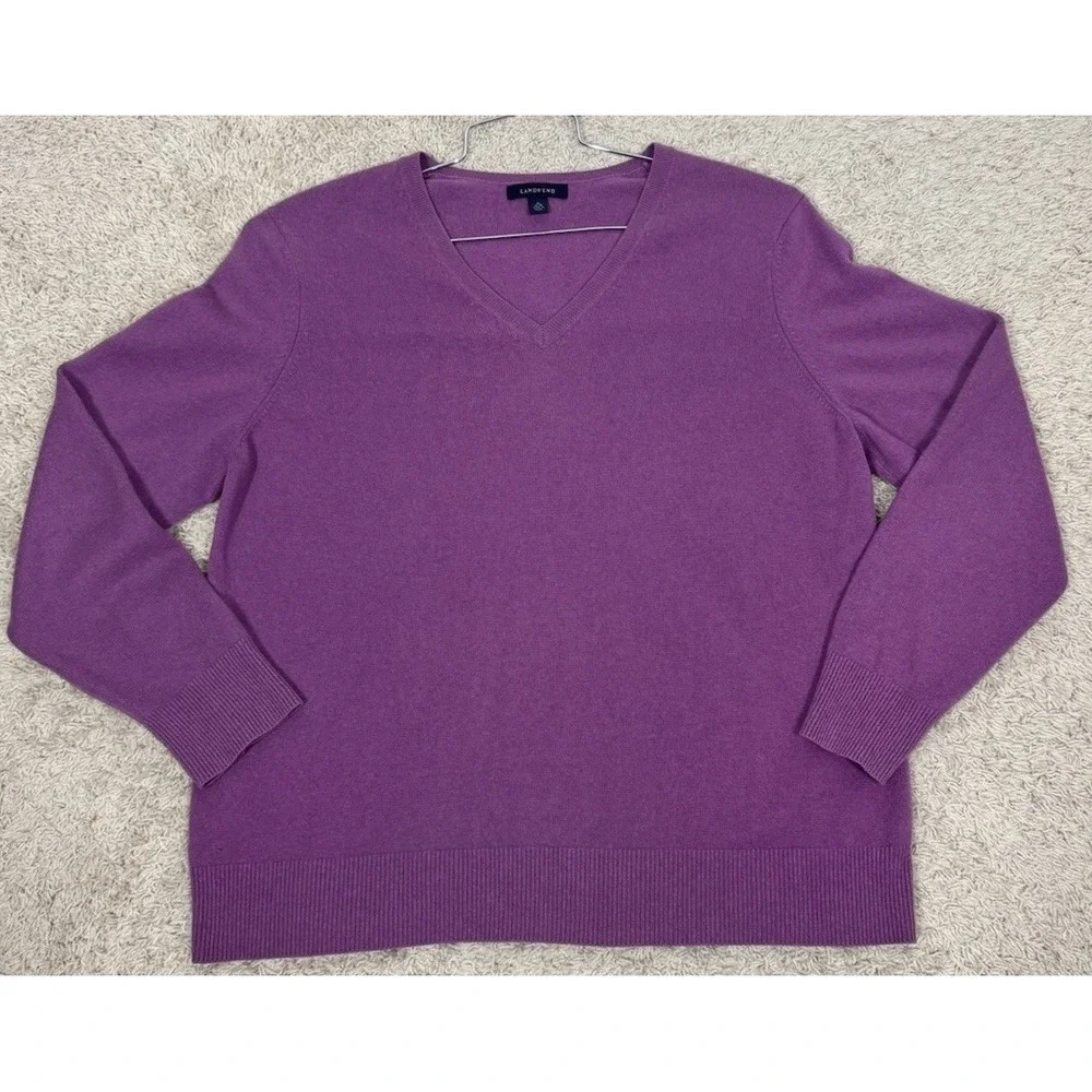 Lands End Lavender Cashmere V-Neck Pullover Sweater Women's XL Luxury Preppy - Picture 6 of 11